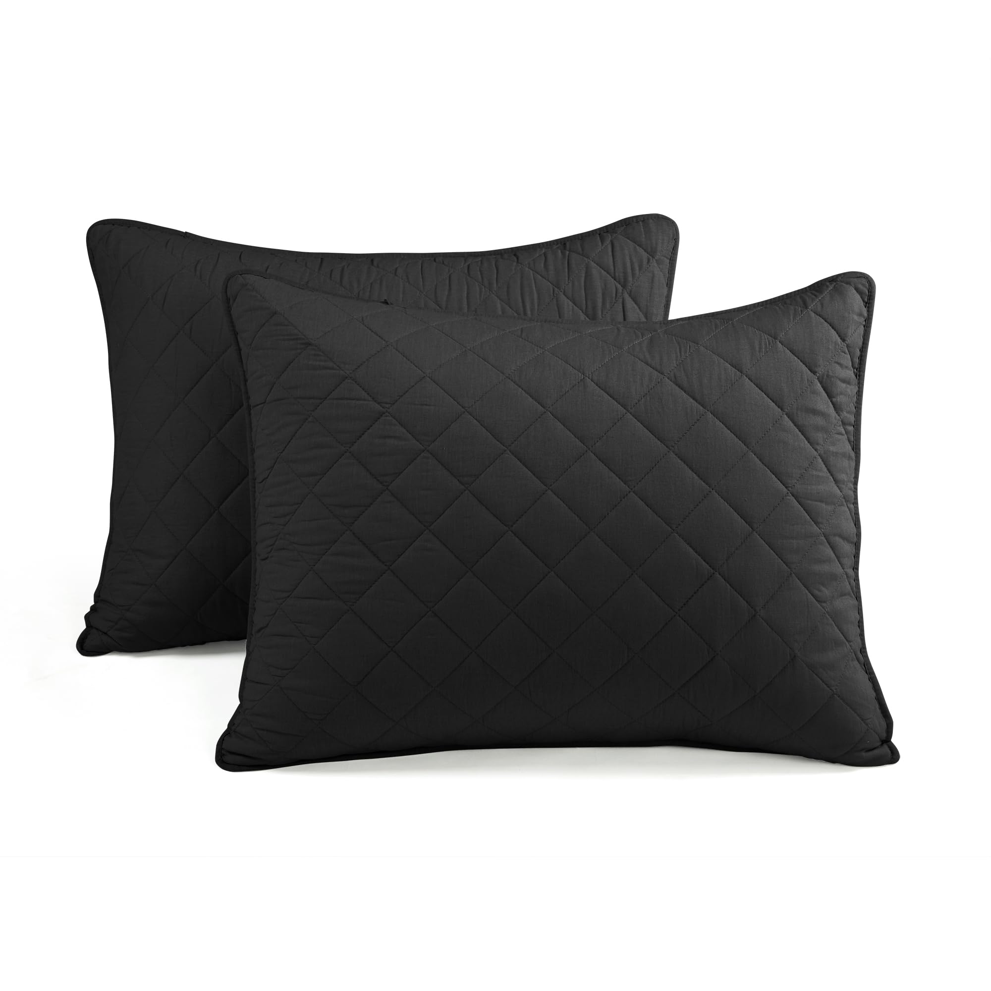 Lush Decor Ava Diamond Oversized Cotton Quilt Set, 3 Piece Set, Full/Queen, Black - Soft & Cozy Quilted Bedding Set - Queen Quilt - Black Bedspread - Traditional, Farmhouse & Minimalist Bedroom Decor