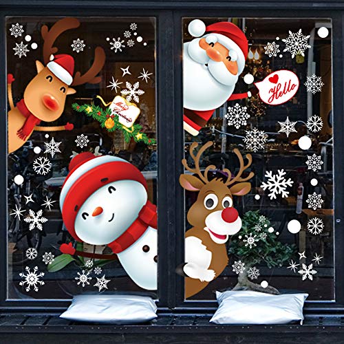 130PCS Christmas Window Stickers Snowflakes Santa Reindeer Holiday Decor