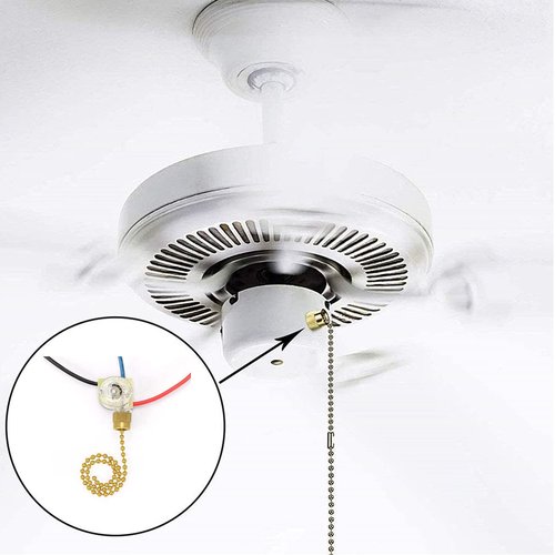 Ceiling Fan Pull Switch Zing Ear ZE-110 3 Wire 3 Way 2 Circuit 4 Position Fan Speed Pull Chain Light Switch Replacement with Pulling String, Brass