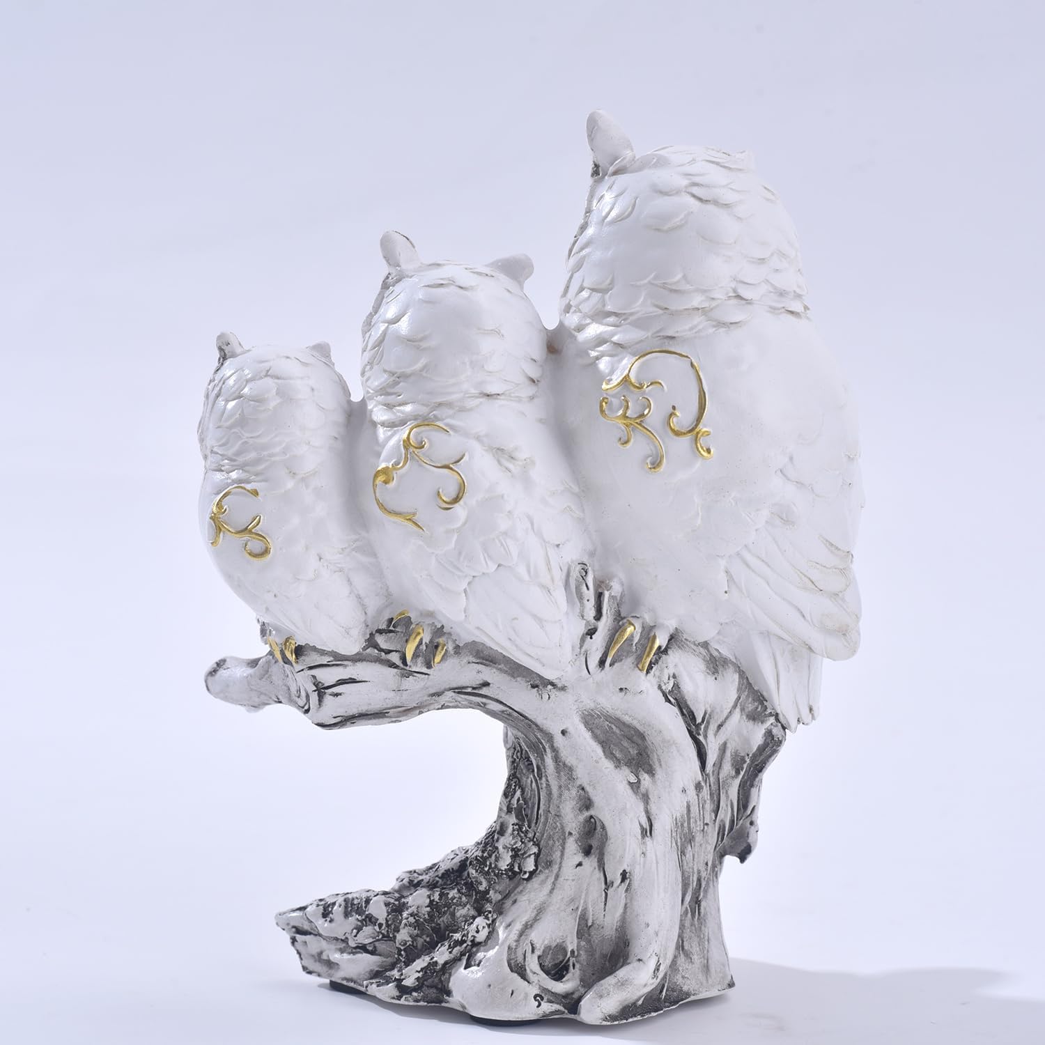 Skiennix Realistic Three Owls Figurine - Vintage Resin Statue for Home Decor | Indoor Table Accent (White)