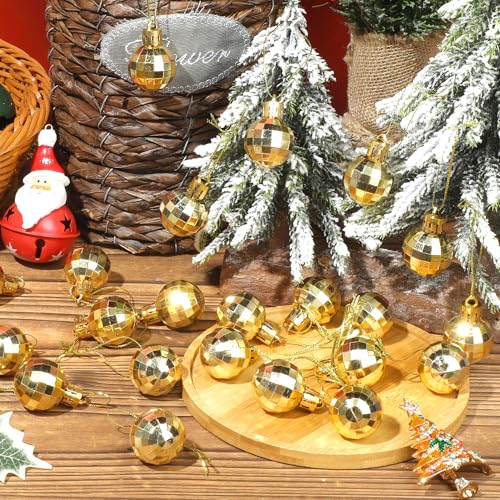 Gold Mini Disco Balls 24 Pcs Shatterproof Christmas Ornaments 1.2 Inch