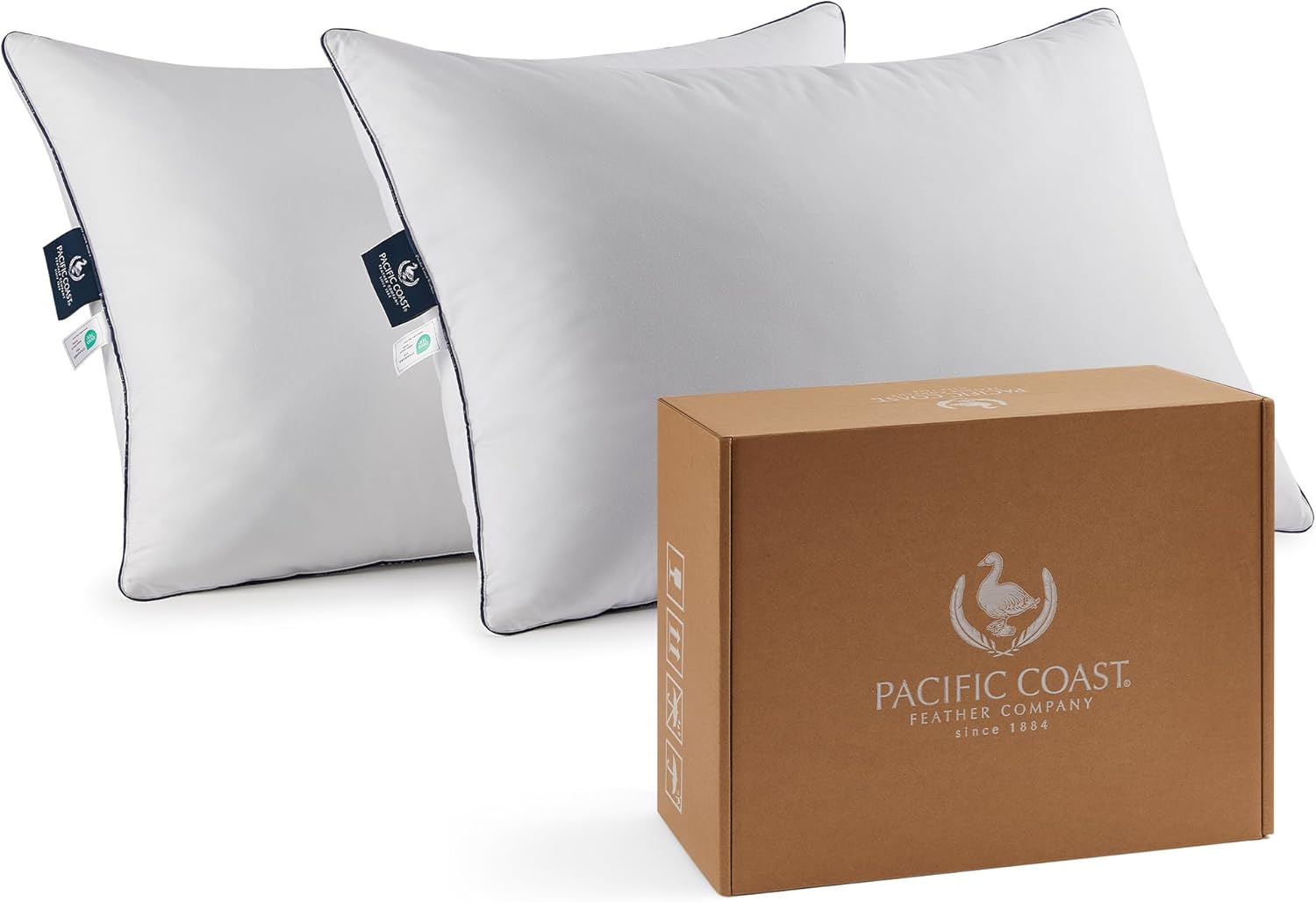 Pacific Coast Goose Feather & Down Bed Pillows - Soft, Fluffy Standard Size Set of 2 | 100% Cotton Shell