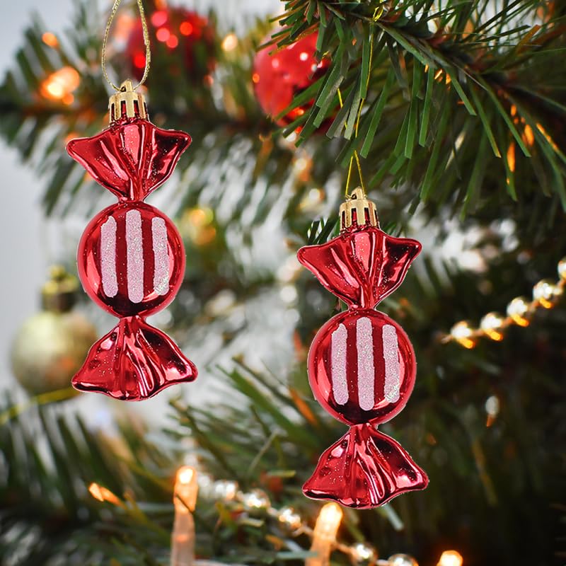 DAHI 12pcs Red Christmas Candy Cane Tree Ornaments, 3.5 Inch