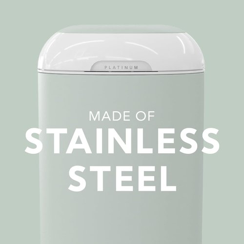 Diaper Genie Platinum Pail - Durable Stainless Steel | Sage Green with 1 Easy Roll Refill & 18 Bags