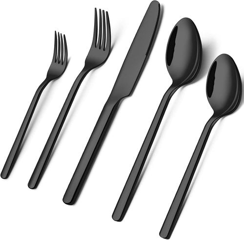 KINGSTONE 20-Piece Black Silverware Set - Premium 18/10 Stainless Steel Flatware for Home & Restaurant
