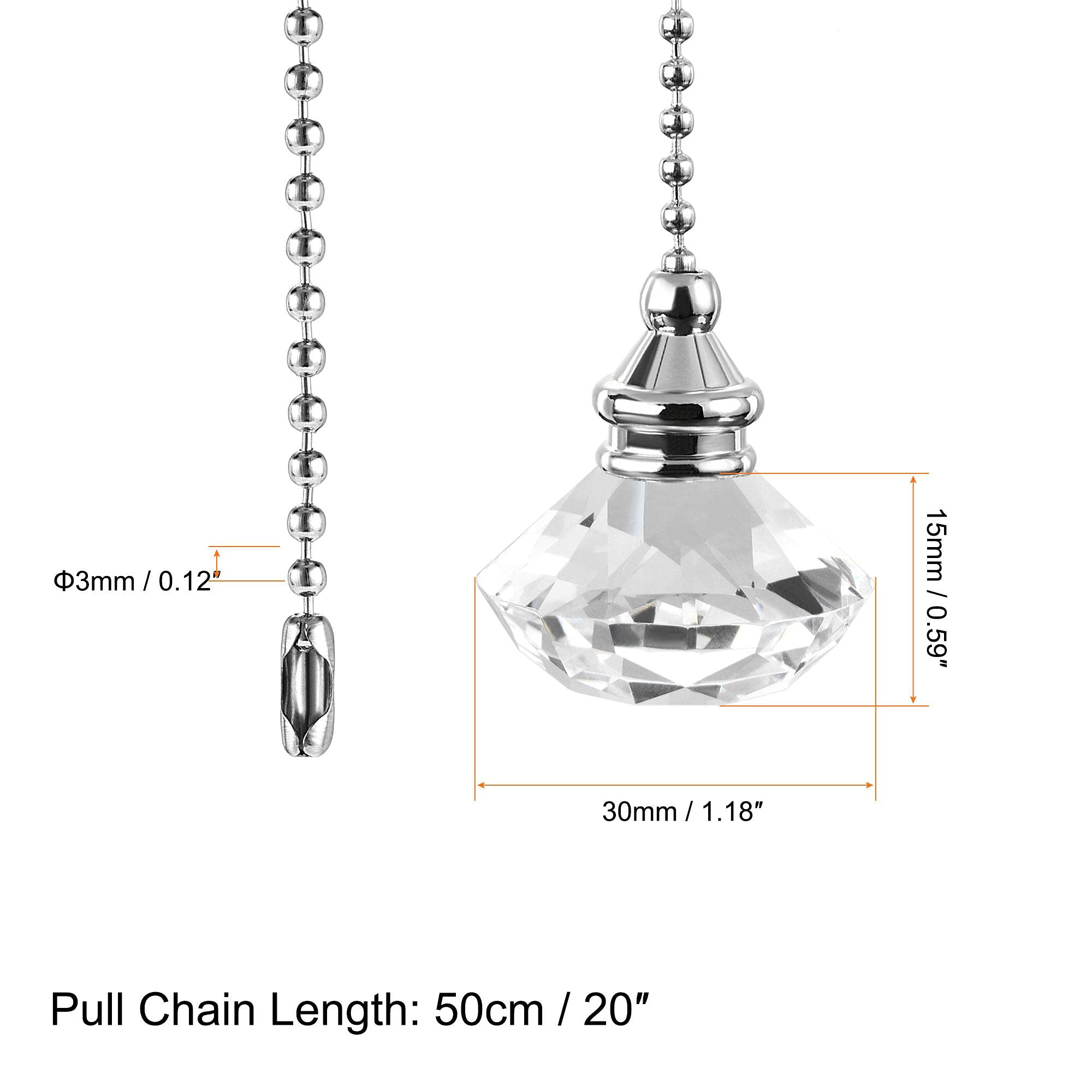 uxcell 20 Inch Ceiling Fan Pull Chain, Decorative Crystal Fan Pull Chain Ornament Extension, 3mm Diameter Beaded Diamond Pendant, Clear 2Pcs