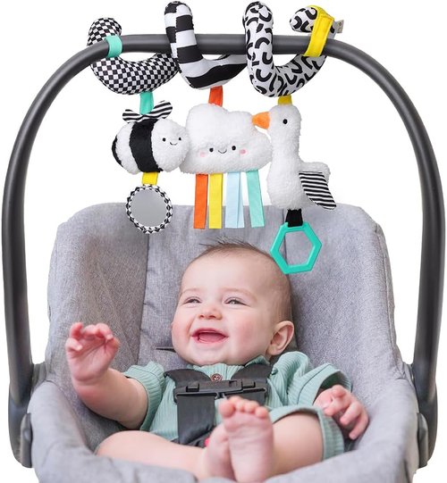 Itzy Ritzy Spiral Car Seat & Stroller Activity Toy - Engaging Hanging Toy with Mirror & Textured Ribbons for Infants