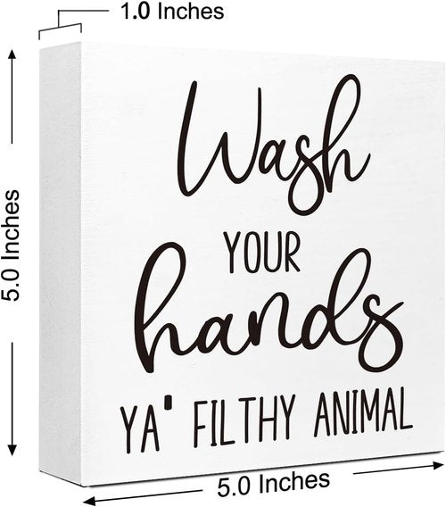 LVQHI Funny Bathroom Sign - 'Wash Your Hands Ya Filthy Animal' Rustic Decor for Shelves & Tabletops