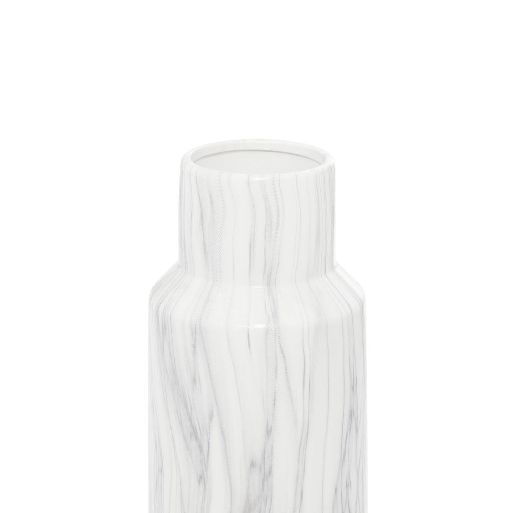 Deco 79 Ceramic Decorative Vase Faux Marble Centerpiece Vase, Flower Vase for Home Decoration 6" x 6" x 15", White