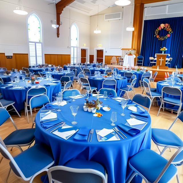 Niuara Blue Plastic Tablecloths - 84" Round Disposable Covers for Holiday Parties | 4 Pack