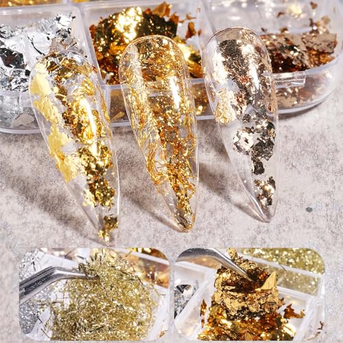 Metallic Chrome Nail Art Powder Set with Gold Silver Foils & Sponges