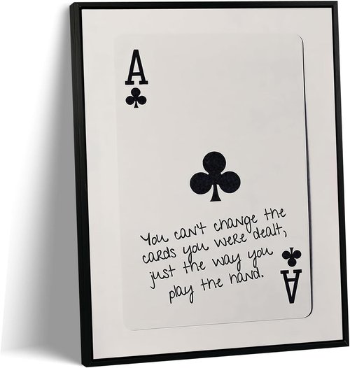 GEFQBBLD Funny Lucky Ace Poker Wall Art - Trendy Black & White Canvas Print | 8x10in Framed Decor