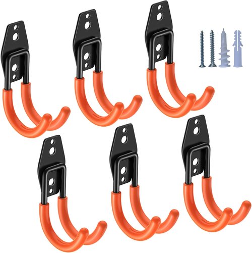 HUPBIPY Heavy Duty Garage Hooks - J Shaped Wall Mounted Storage System for Tools, Ladders & Bikes | 6 Pack