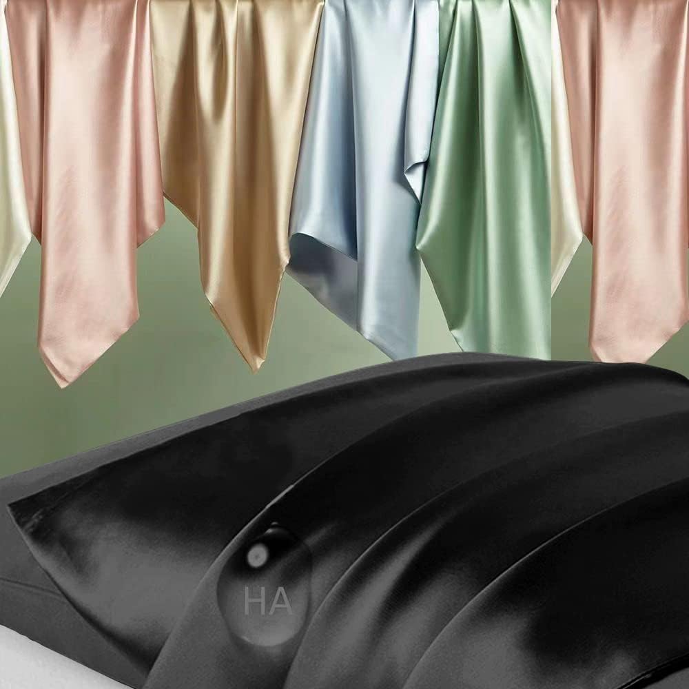 Mulberry Silk Pillowcases - Standard Size Natural Silk Satin for Hair & Skin | Black Zippered Design