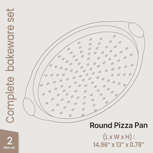 Bakken Pizza Baking Pan - Round Non-Stick Carbon Steel with Oversized Silicone Handle | 2 Pack
