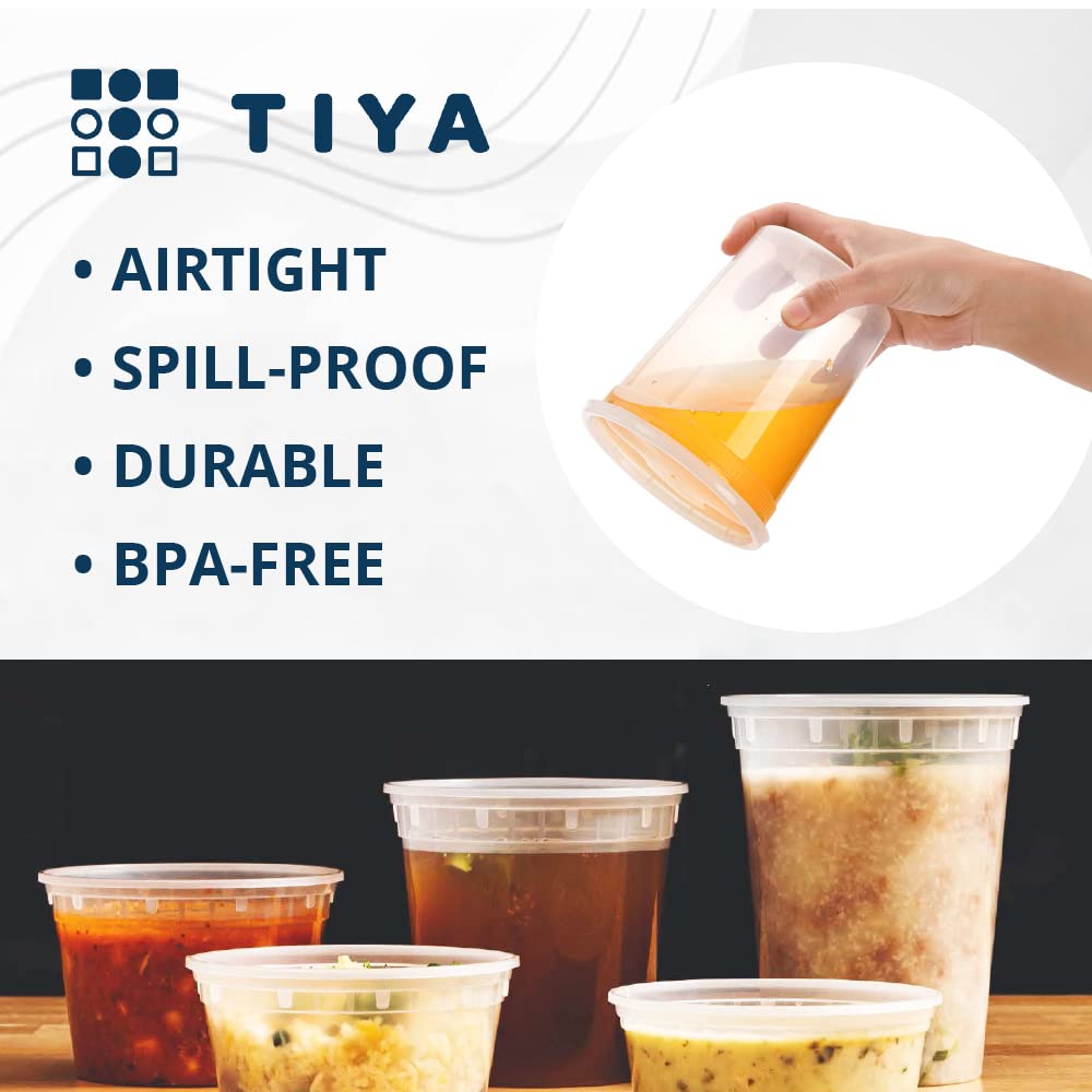 TIYA Food Containers - 16oz Bulk 240 Pack with Lids - Plastic Food Storage to-Go Containers - Reusable Microwavable Dishwasher Safe Cups - Airtight Leak Proof for Soups & Meal Prep