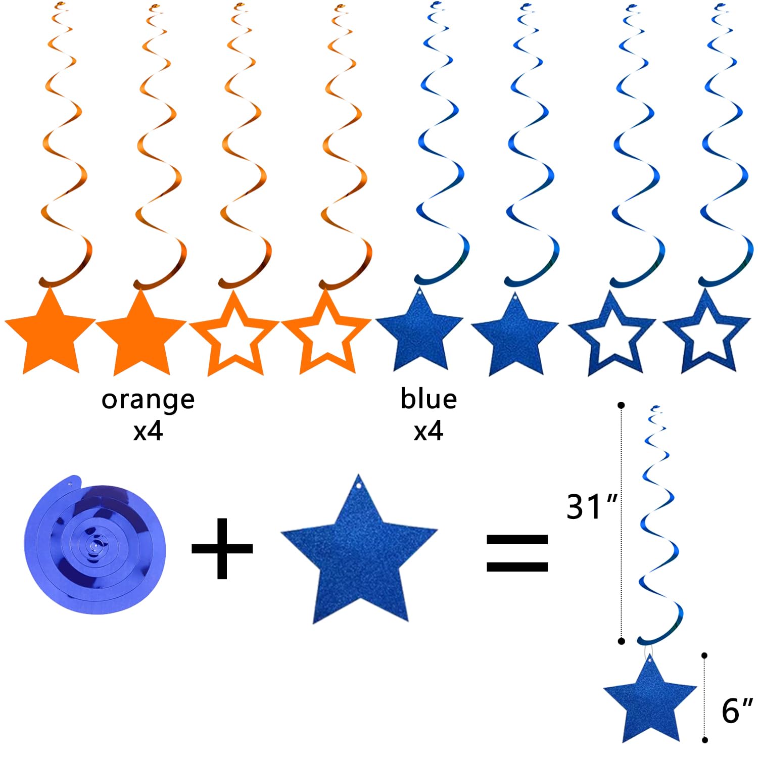 WODEMAYAA Blue & Orange Birthday Party Decorations - Happy Birthday Banner, Honeycomb Balls, Swirls, Circle Dot Garland, Triangle Flags Bunting
