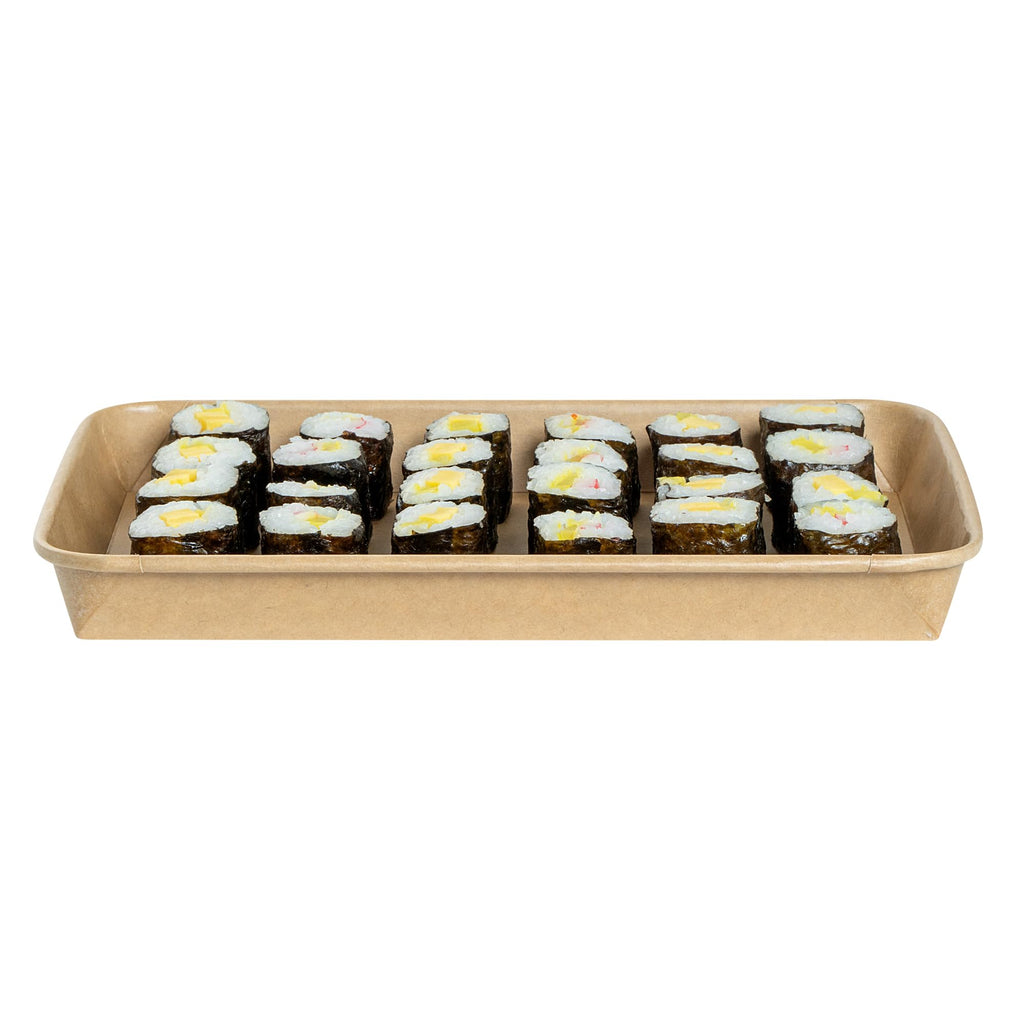 Matsuri Vision 9.5 x 6 x 0.9 Inch Sushi Trays, 100 Greaseproof Sushi Packaging Boxes - Lids Sold Separately, Disposable, Kraft Paper Sushi Containers, For Appetizers Or Desserts - Restaurantware