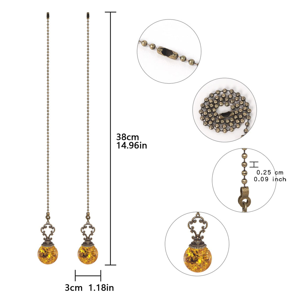 Amber Pull Chain Ceiling Fan Ornaments - 2 Pieces, 30CM Each Chain with Crystal Ice Cracked Ball