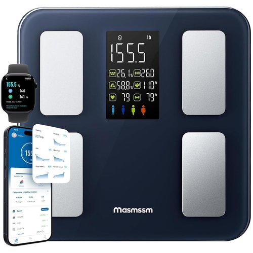 Masmssm Smart Scale for Body Weight, FSA&HSA Eligible, Bathroom Digital Weighing Scale with 8-in-1 Large Display, 22 Metrics with BMI, Body Fat, Heart Rate, Compatible with iOS & Android
