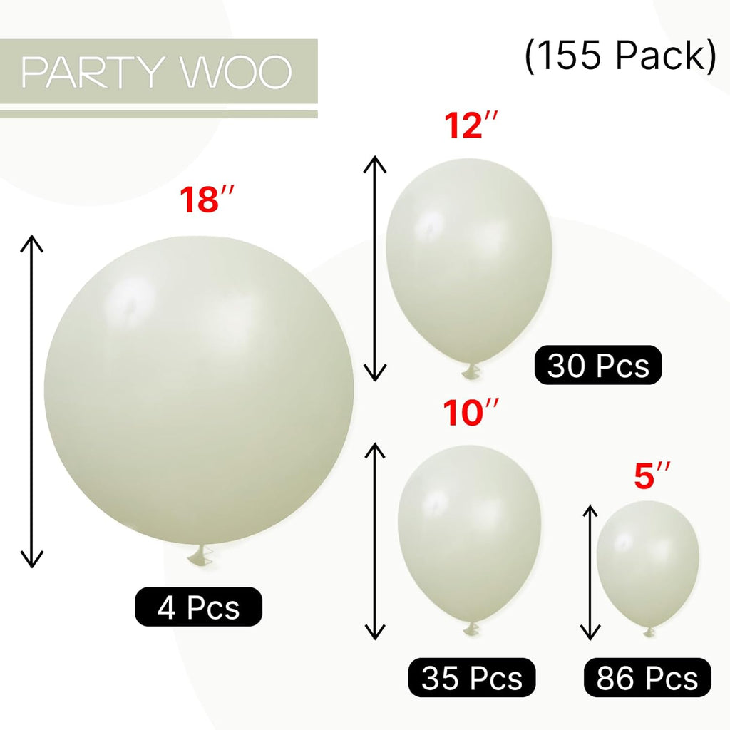 PartyWoo Sage Green Balloons - 155-Piece Latex Balloon Arch Kit for Weddings & Birthdays | Various Sizes 5-18 Inch