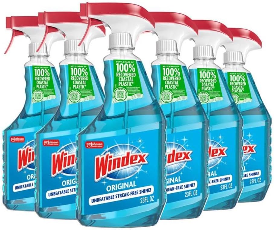Windex Glass Cleaner Spray - Eco-Friendly 100% Recycled Plastic - Original Blue Scent | 23 Fl Oz (Pack of 6)