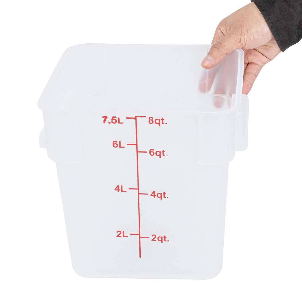 Restaurantware Food Storage Container 10 Pack of 8 qt Plastic Kitchen Storage Bin with Volume Markers Space-Efficient Design Dishwasher-Safe Polypropylene Translucent