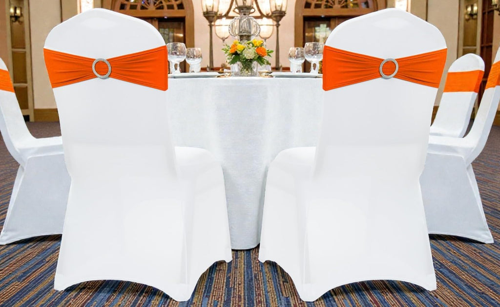MDS Spandex Chair Sashes - Pack of 200 Universal Stretch Bands with Buckle Slider for Wedding Decor | Orange