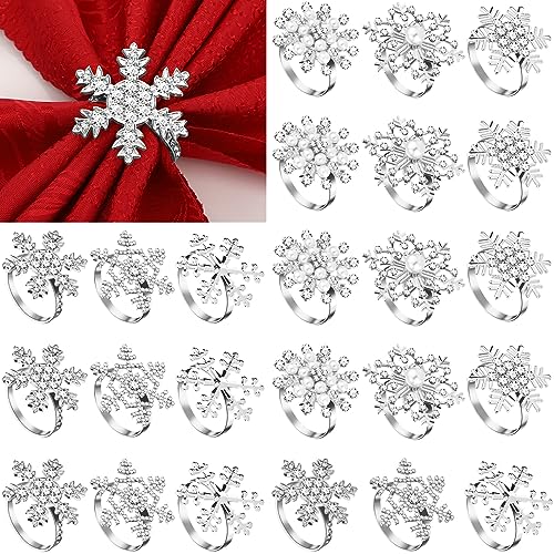 Patelai Christmas Snowflake Napkin Rings Set - Silver, 24 Pieces