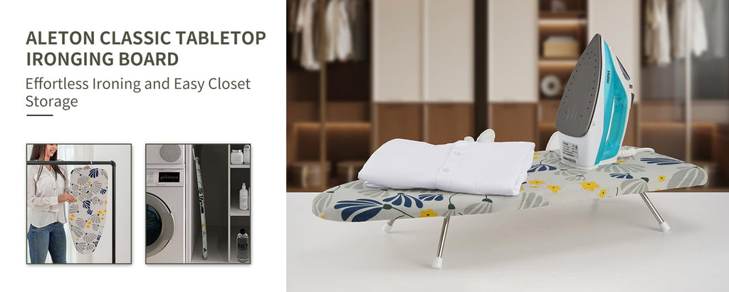 Slieton Tabletop Ironing Board 12"x29" – Portable Folding Ironing Board with Thick Felt Padding, Heat-Resistant Cover, Stainless Steel Legs, Compact & Space-Saving Design (Dandelion)