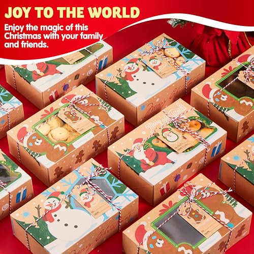12 Pack Christmas Cookie Gift Boxes with Window - Festive Bakery Pastry Containers