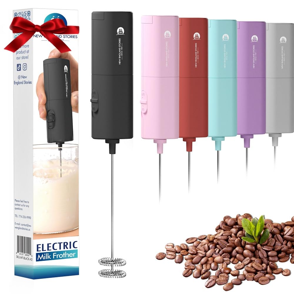 Powerful Milk Frother with Self-Stand Design, Handheld Foam Maker Mini Whisk Drink Mixer for Coffee, Cappuccino, Latte, Matcha, and Hot Chocolate