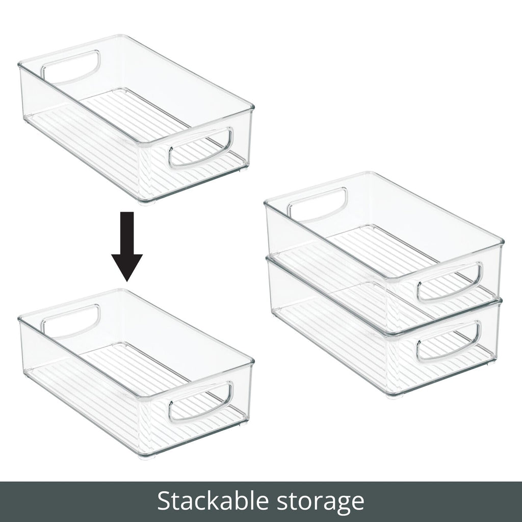 mDesign Kitchen Cabinet and Pantry Storage Organizer Bins - Pack of 4, Shallow, Clear
