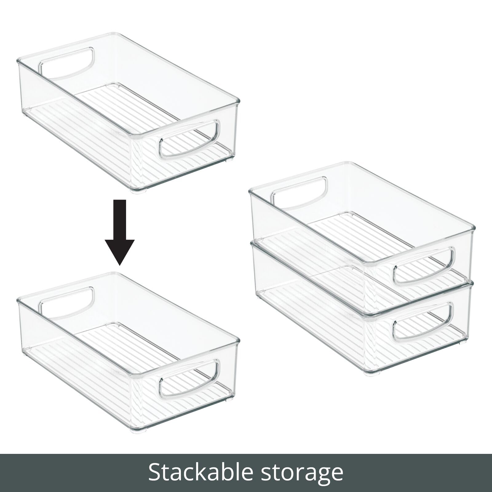 mDesign Kitchen Cabinet and Pantry Storage Organizer Bins - Pack of 4, Shallow, Clear