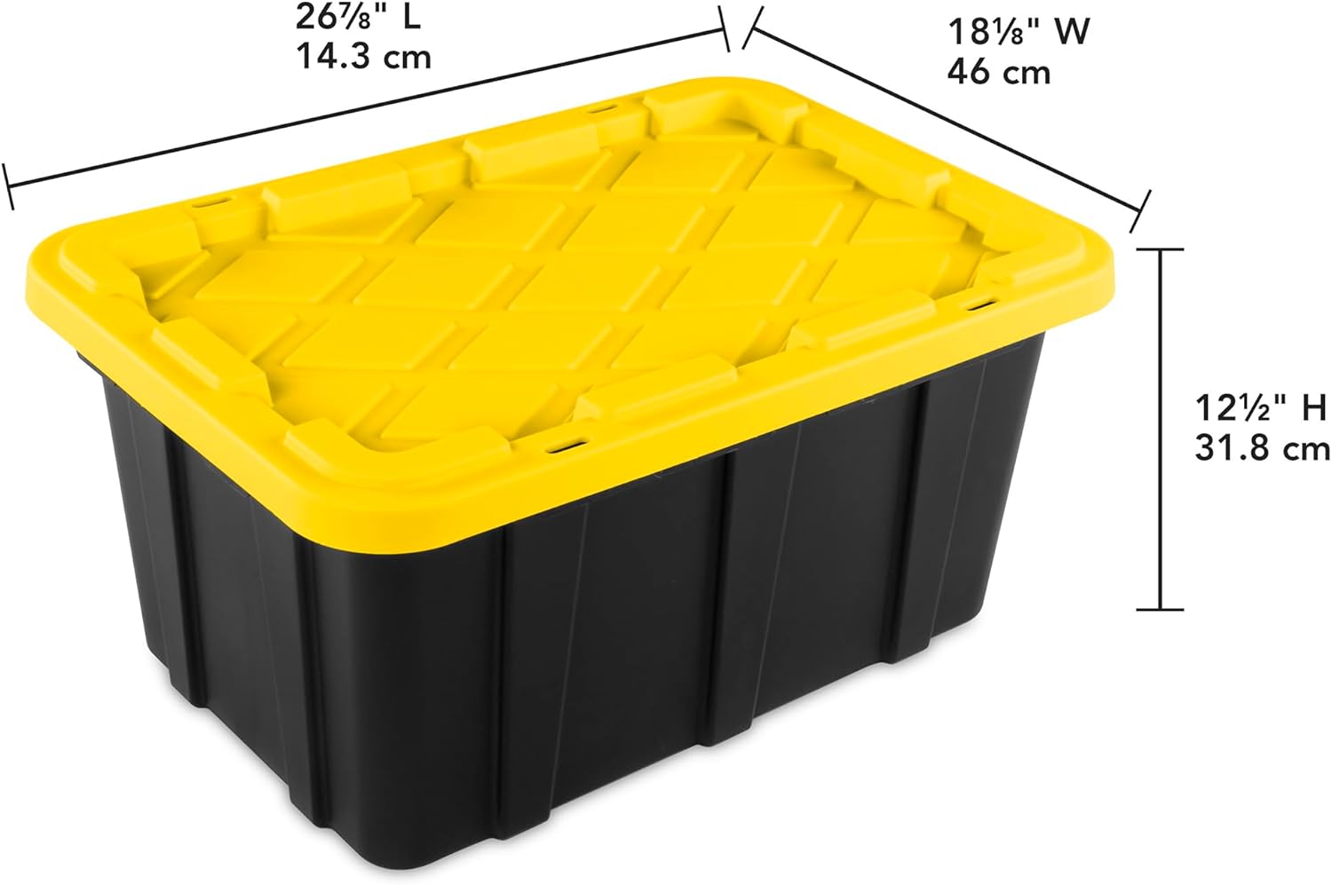Sterilite 17 Gal Industrial Tote - Stackable Storage Bin with Snap-Fit Lid | Black Base & Yellow Lily Lid, 6-Pack