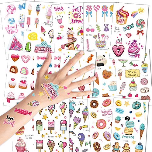 Konsait 176PCS Kids Temporary Tattoos Waterproof Candy Ice Cream
