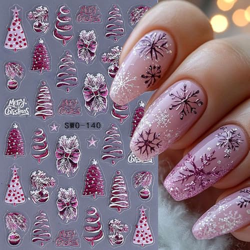 5D Christmas Nail Stickers Self-Adhesive Snowman Tree Decals 3PCS