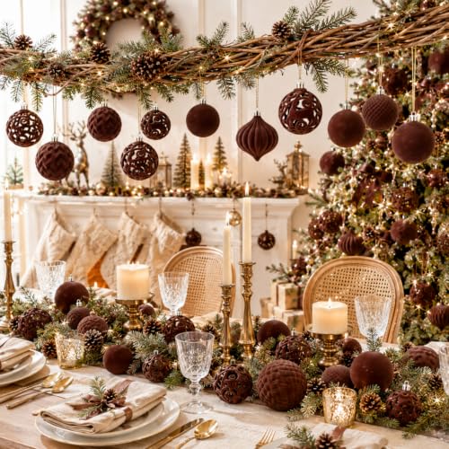 Brown Velvet Christmas Ornaments Set - 46 Shatterproof Holiday Decor