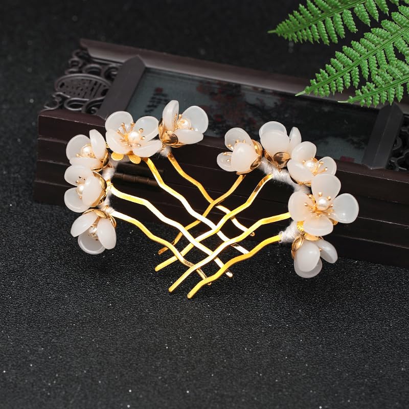 Chinese Hanfu Wedding Hair Pins Pearl Flower Tassels 2pcs