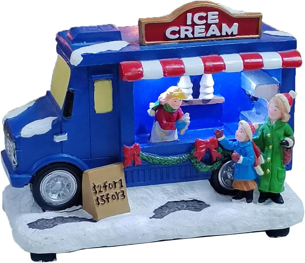 Moments In Time Ice Cream Food Truck Figurine - LED Lighted Holiday Decor | 4.13”H Hand-Painted Collectible