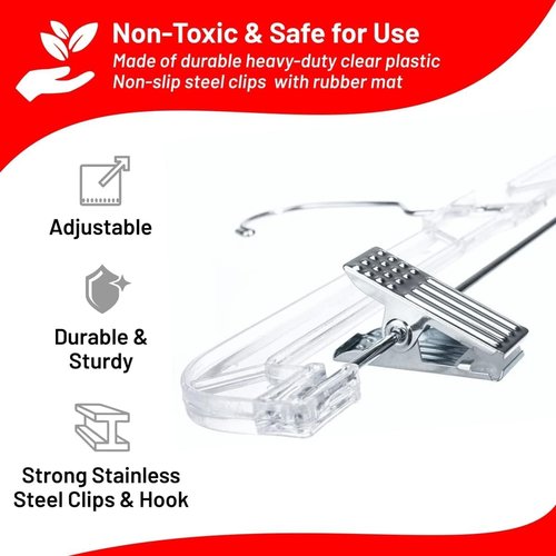 DEILSY™ Skirt Hanger - Non-Slip Pants Hangers with Adjustable Clips - Clear Plastic, Pack of 12
