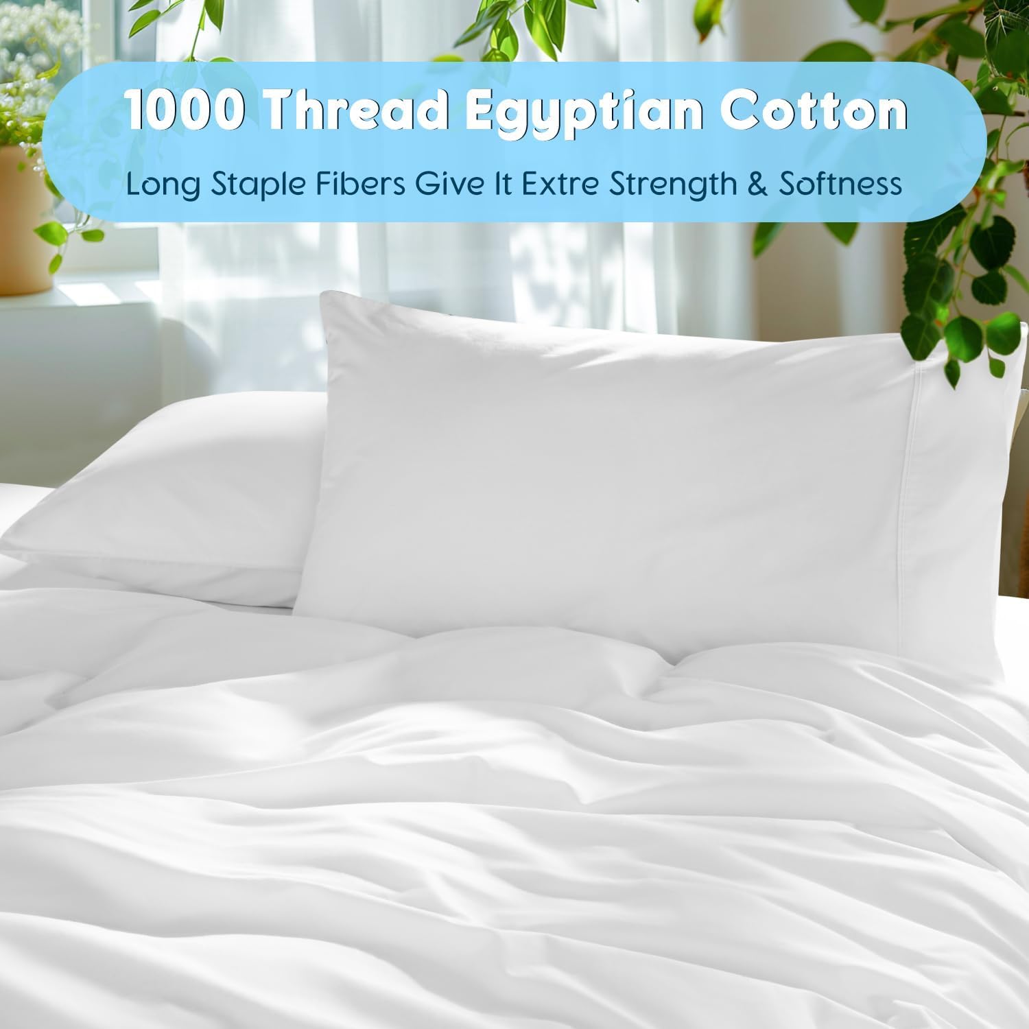 SONORO KATE 100% Egyptian Cotton Sheets Set - Luxury 5-Star Hotel Quality, Soft & Breathable | 4 PC Queen (White)