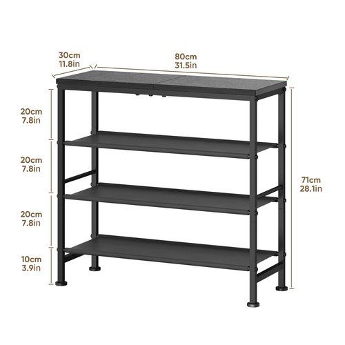 Mavivegue Shoe Rack Organizer, 4-Tier Metal Shoe Storage with Non-Woven Fabrics Shelves and Wooden Top Board, Shoe Rack for Entryway Bedroom Living Room Garage, Black