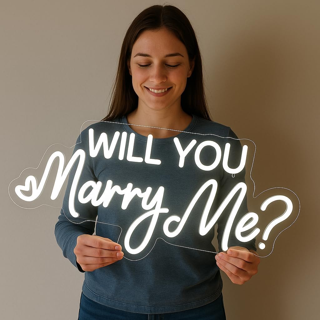 Will You Marry Me Neon Sign by [Brand Name] - 16.5 Inch Cool White LED Light for Wedding Proposals & Engagement Decor