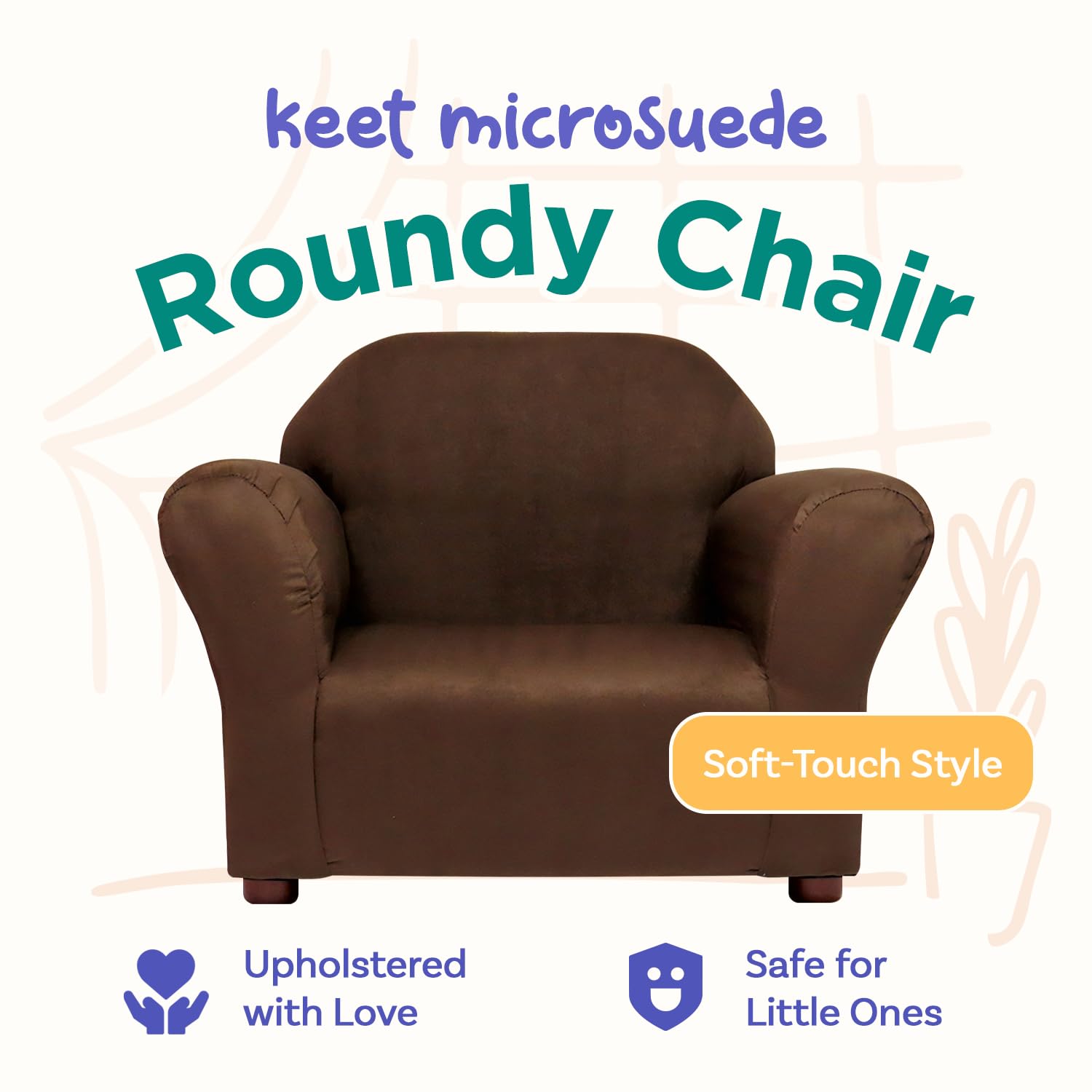 Roundy Toddler Armchair with Soft Microsuede Upholstery Durable Wooden Frame, Ergonomic Design, Fully Assembled, Comfortable Kids Chair for Ages 2-5, Ideal for Bedroom, Playroom & Daycare Use.