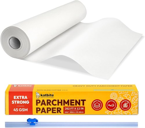 Katbite Heavy Duty Parchment Paper Roll - 12" x 262 ft Non-Stick Baking Paper for Cooking & Grilling