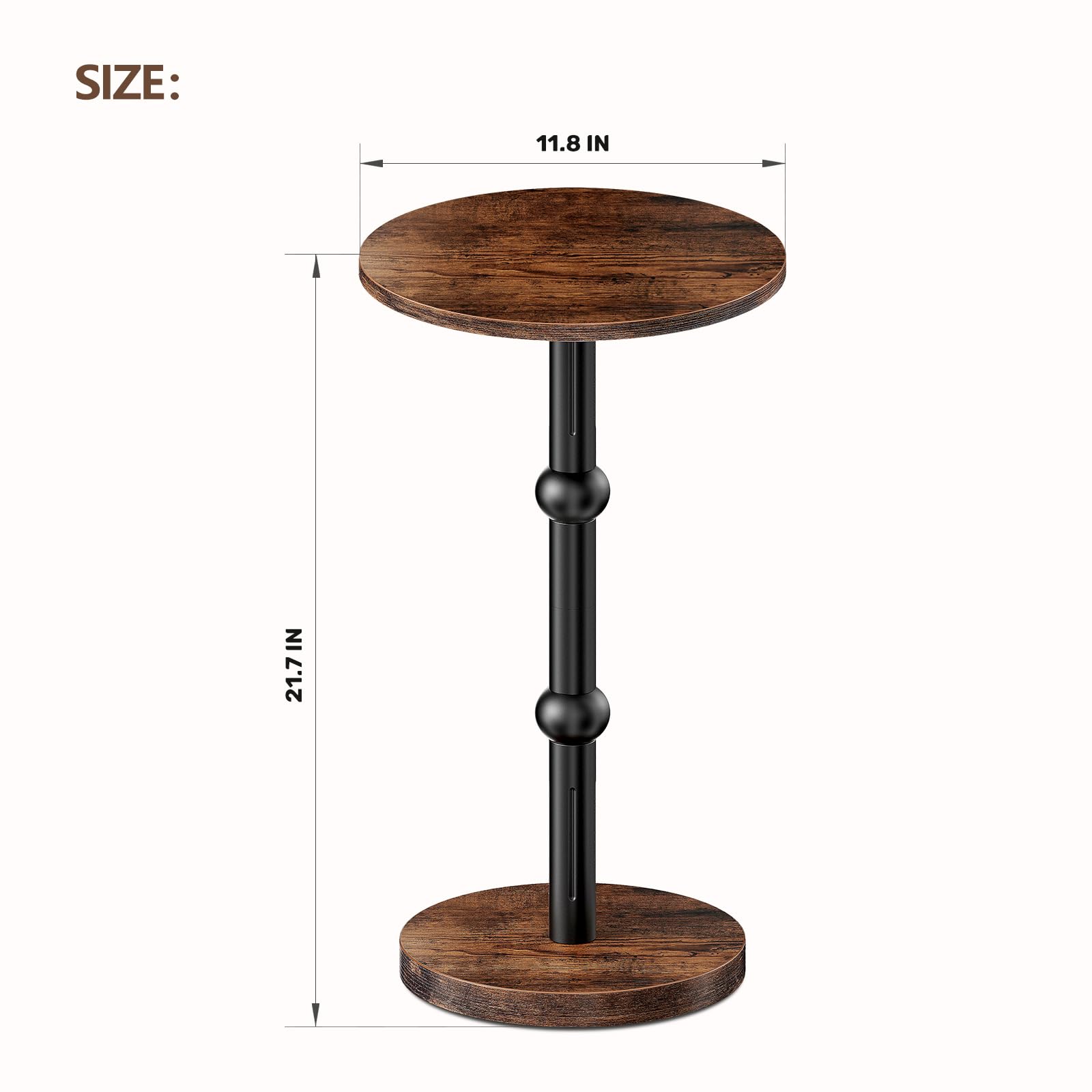 Yuede Drink Table, Small Round Side Table for Small Spaces, Modern Accent Round End Tables with Metal Leg, Thickened Wood Pedestal Coffee Tables for Living Room, Bedroom, Narrow Corners,Sofa Couch