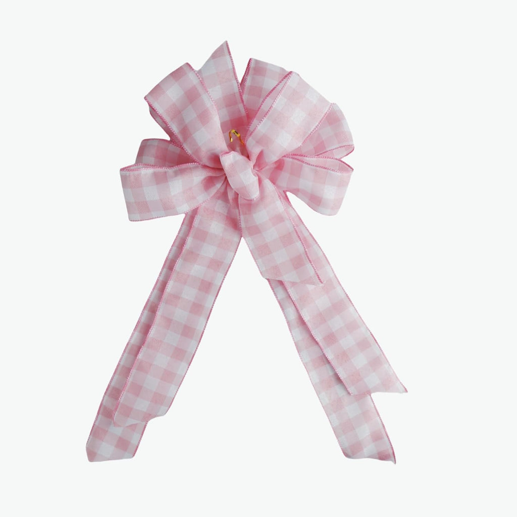 Meseey Large Burlap Bow | Pink and White Plaid Design | 20 x 10 Inch Spring Wreaths & Decorations