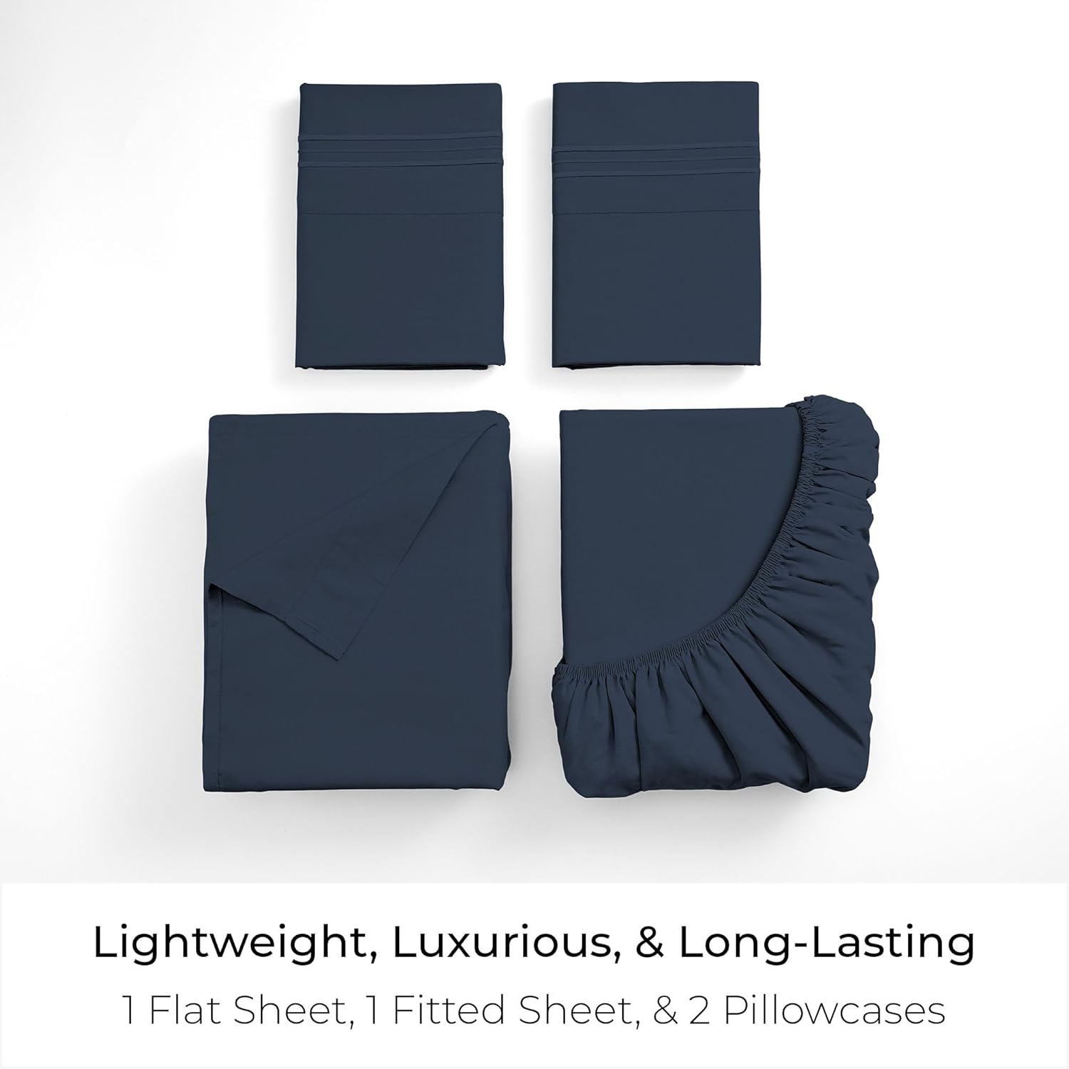 Mellanni Full Sheets Set - Luxury 4 PC Bedding Collection | Extra Soft, Cooling, Stain Resistant - Navy Blue