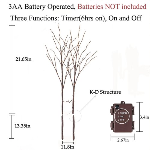 Hairui Lighted Brown Branches - 100 LED Fairy Lights with Timer | 30-Inch Willow Branch Decor for Indoor/Outdoor Holiday Use